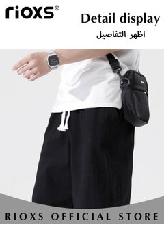 RIOXS Fashionable men's cropped pants, Summer Loose Casual Shorts, Below Knee Pocketed 3/4 Drawstring Elastic Waist Capri Pants with Side Pockets  - Image 5
