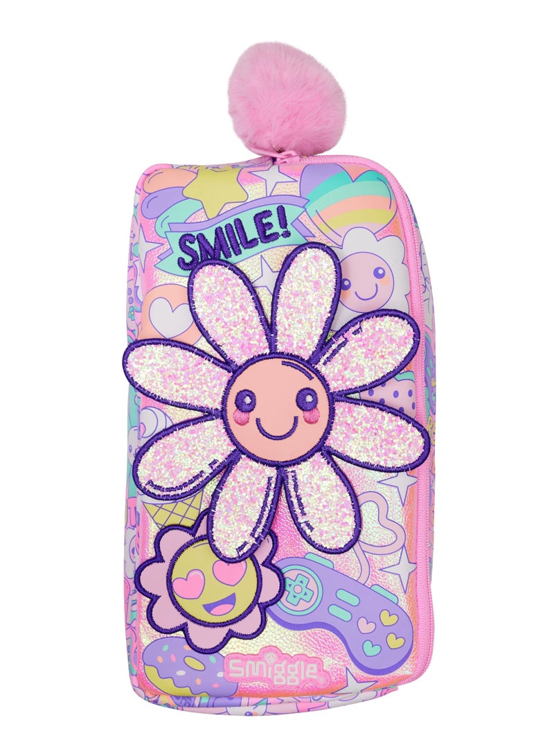 Pink u0026 Purple Cartoon Floral Double-Decker Pencil Case | Two-Layer Zipper Pen Holder - Image 2