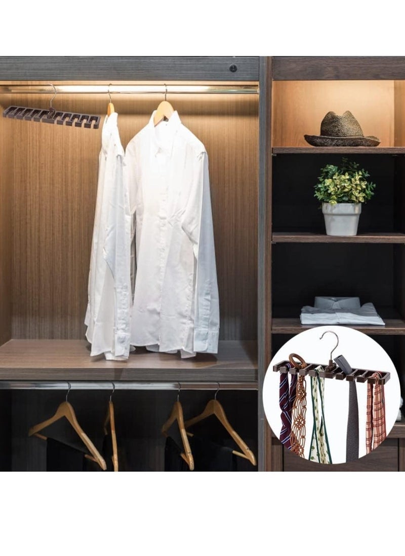 Belt Rack 2Pcs Hanger Belt Storage Rack ABS Plastic Belt with Foldable Iron Hook Closet Tie Racks Hangers Tie Belt Organizer for Closet Door Bedroom Coconut Brown  - Image 3
