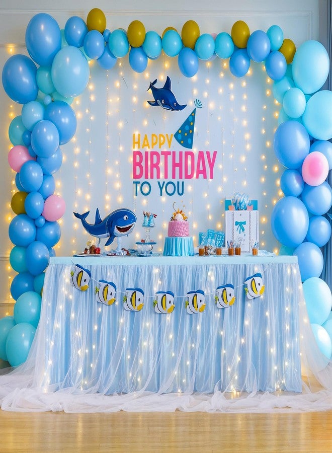 Shillance 6ft Baby Blue Tulle Table Skirt for Baby Shower, Blue Ruffle Tutu Table Skirt with LED Light for Mermaids Birthday Party Under The Sea Gender Reveal Anniversary Cake Dessert Table Decor - Image 3