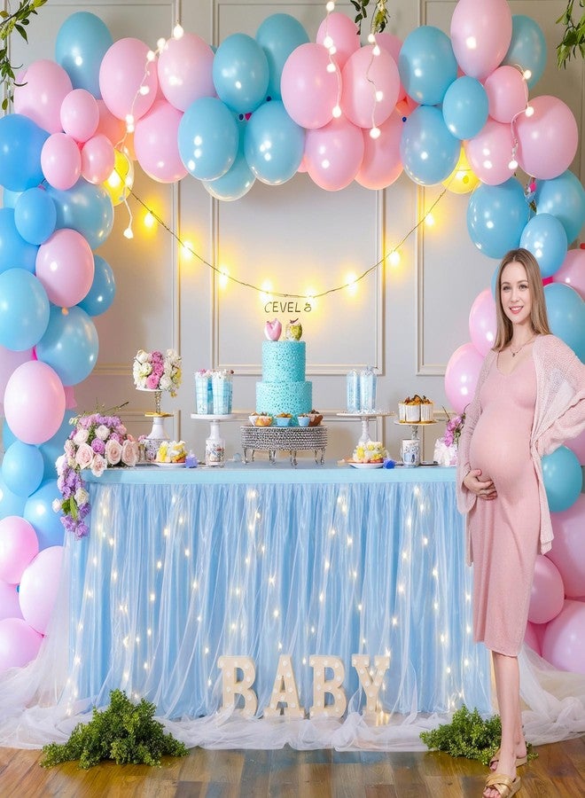 Shillance 6ft Baby Blue Tulle Table Skirt for Baby Shower, Blue Ruffle Tutu Table Skirt with LED Light for Mermaids Birthday Party Under The Sea Gender Reveal Anniversary Cake Dessert Table Decor - Image 4
