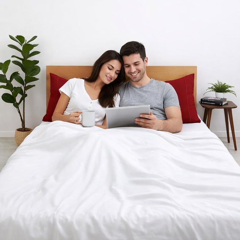 Bhoomi Impex ملاءات سرير دبل (90×100 بوصة) - طقم فراش متباين مع غطاء وسادة - عنابي وأبيض - Image 3