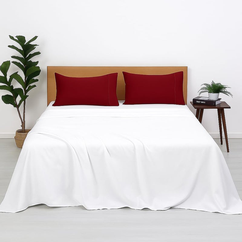 Bhoomi Impex ملاءات سرير دبل (90×100 بوصة) - طقم فراش متباين مع غطاء وسادة - عنابي وأبيض - Image 1