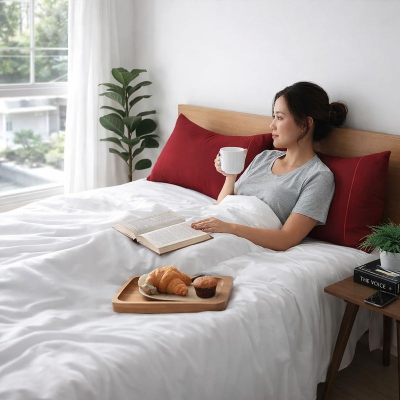 Bhoomi Impex ملاءات سرير دبل (90×100 بوصة) - طقم فراش متباين مع غطاء وسادة - عنابي وأبيض - Image 4