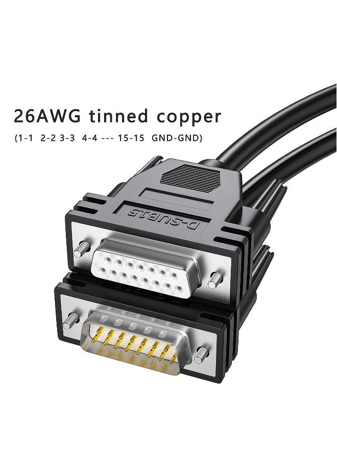 Generic DB15 Cabel Male to Female Double Shielded 10ft/3M,DB 15 Extension Cable Black, 26awg Tinned Copper D-SUB 15 pin Straight Through Cord for CNC, UPS, PLC, Driver  - Image 2