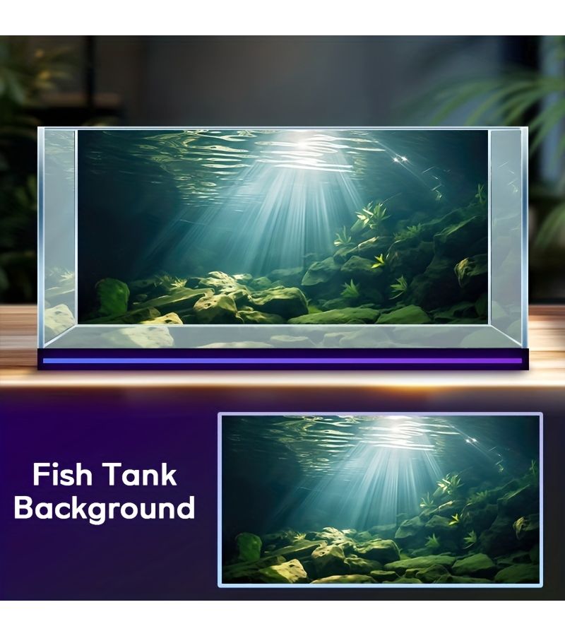 Sunlit Stream Rocks Aquarium Background Sticker 30cm 23.6 11.8in Shimmering Moss Covered Reefs Lush Aquatic Plants Deep Sea Tranquility Reptile Tank Decoration - Image 4