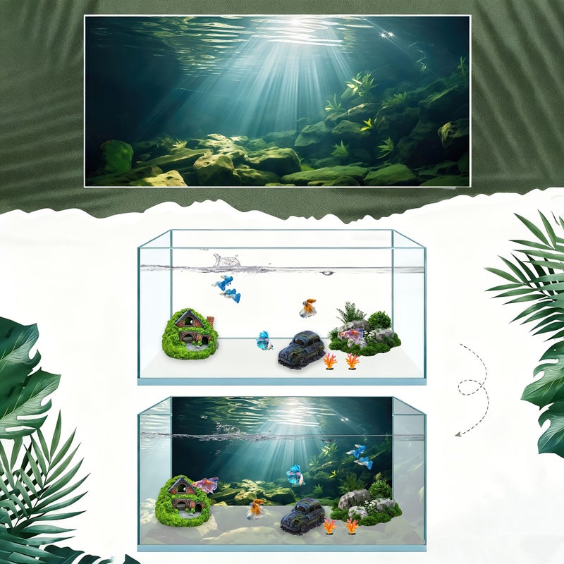 Sunlit Stream Rocks Aquarium Background Sticker 30cm 23.6 11.8in Shimmering Moss Covered Reefs Lush Aquatic Plants Deep Sea Tranquility Reptile Tank Decoration - Image 5