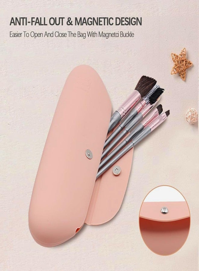 INOVERA (LABEL) Silicone Large Makeup Brush Holder - Cosmetic Face Brushes Pouch - Magnetic Anti-Fall Out, Sleek and Soft Makeup Tools Organizer for Travel (Rose Gold) - Image 3
