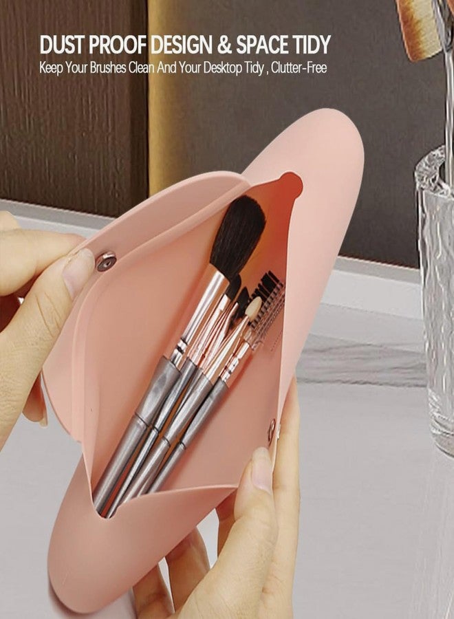INOVERA (LABEL) Silicone Large Makeup Brush Holder - Cosmetic Face Brushes Pouch - Magnetic Anti-Fall Out, Sleek and Soft Makeup Tools Organizer for Travel (Rose Gold) - Image 4