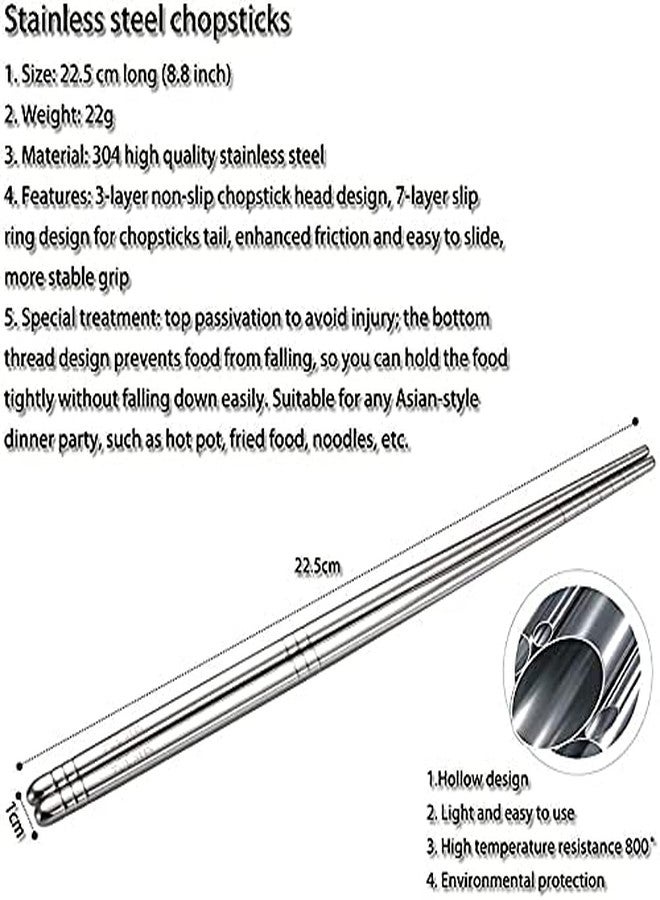 ServEzee Stainless Steel Chopsticks Set Chinese Metal Non-Slip Steel Chopstick Kit Portable Reusable Food Sushi Sticks (5 Pair (10 Piece)) - Image 3