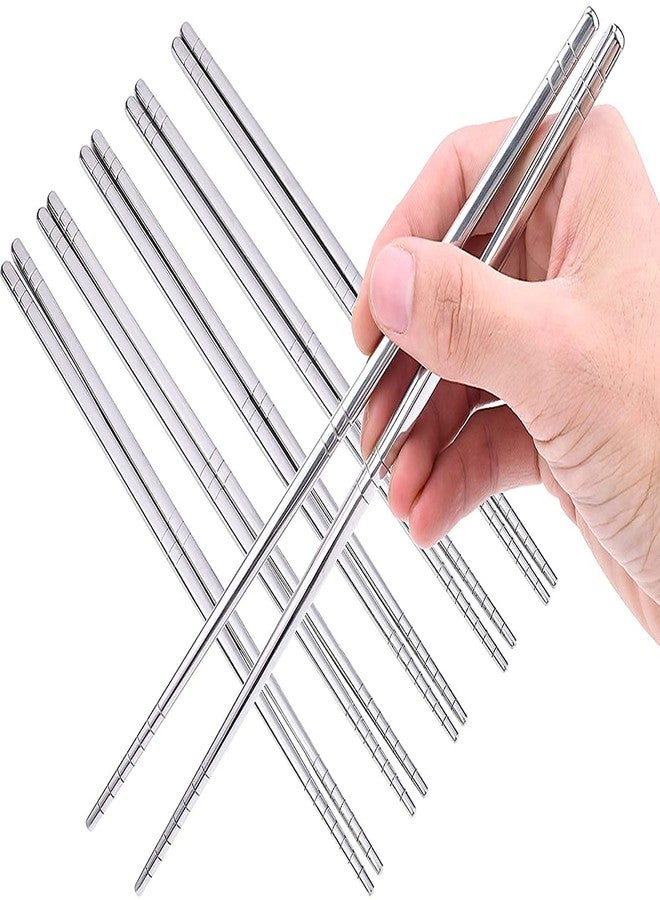 ServEzee Stainless Steel Chopsticks Set Chinese Metal Non-Slip Steel Chopstick Kit Portable Reusable Food Sushi Sticks (5 Pair (10 Piece)) - Image 1