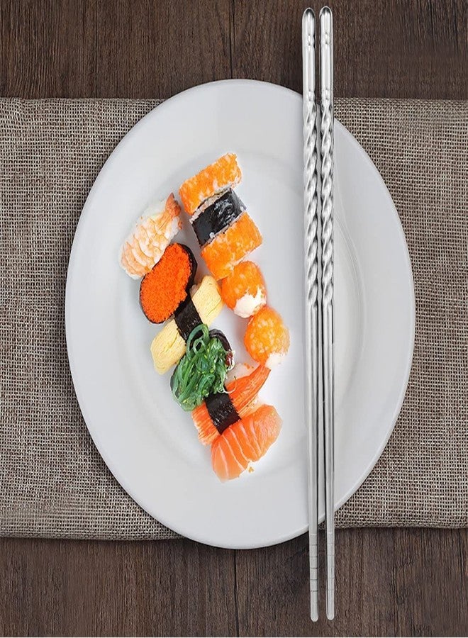 ServEzee Stainless Steel Chopsticks Set Chinese Metal Non-Slip Steel Chopstick Kit Portable Reusable Food Sushi Sticks (5 Pair (10 Piece)) - Image 2
