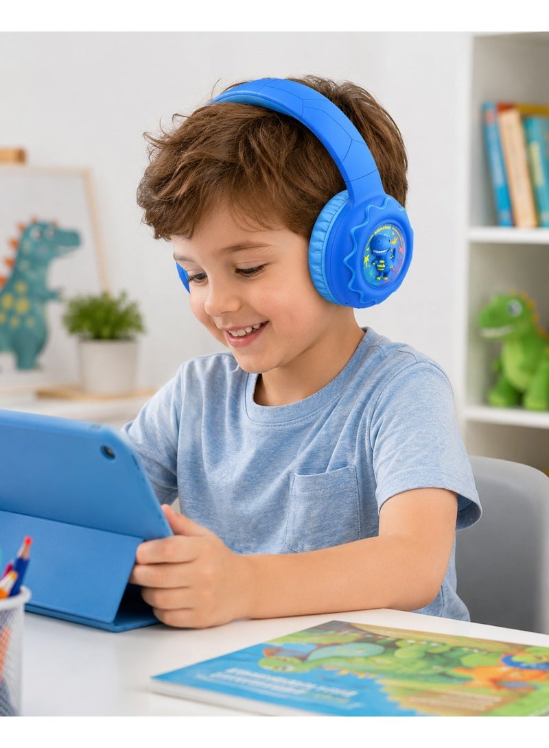 onikuma B30 Kids Wireless Headphones – Bluetooth 5.4, 108dB Safe Volume Limit, 32mm Drivers, 15m Wireless Range, 500mAh Rechargeable Battery, Up to 10H Playtime, Comfortable Over-Ear Design, Cute Dinosaur Style – Blue - Image 5