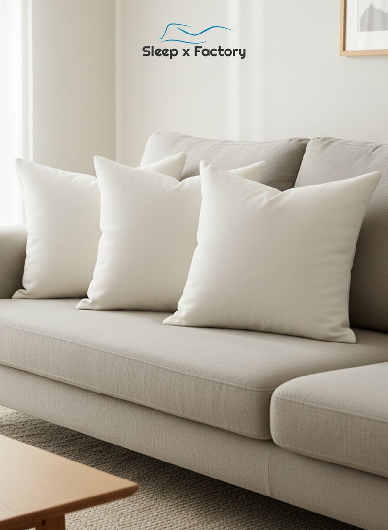 Sleep x Factory White Decorative Cushions – 3 Pack – 45x45 cm – Microfiber Filled Pillow - Image 1