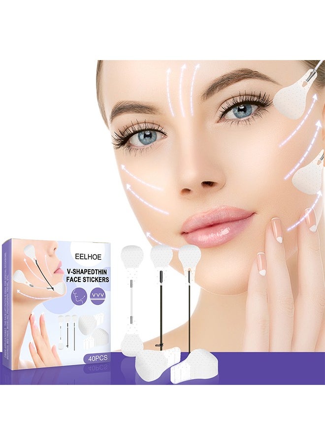EELHOE - 40Pcs Face Lift Tape Ultra-thin Invisible Face Tape with Lifting Ropes Elastic V-Shaped Facial Lift Patch Tightening Skin and Hiding Facial and Neck Wrinkles Lifting Saggy Skin Plastic Patch - Image 1