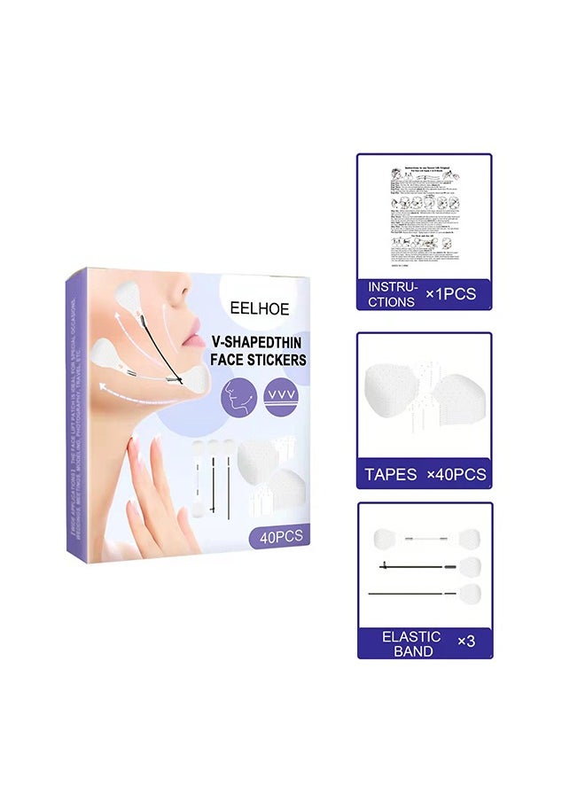 EELHOE - 40Pcs Face Lift Tape Ultra-thin Invisible Face Tape with Lifting Ropes Elastic V-Shaped Facial Lift Patch Tightening Skin and Hiding Facial and Neck Wrinkles Lifting Saggy Skin Plastic Patch - Image 1