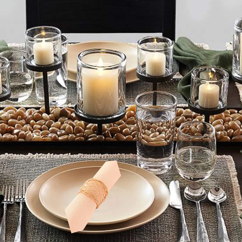 CEALXHENY Napkin Rings Set of 12  Gold Metal Mesh Napkin Holder for Holiday Thanksgiving Party Wedding Banquet Christmas Circle Serviette Buckle Dinner Table Decoration (Color 4) - Image 2