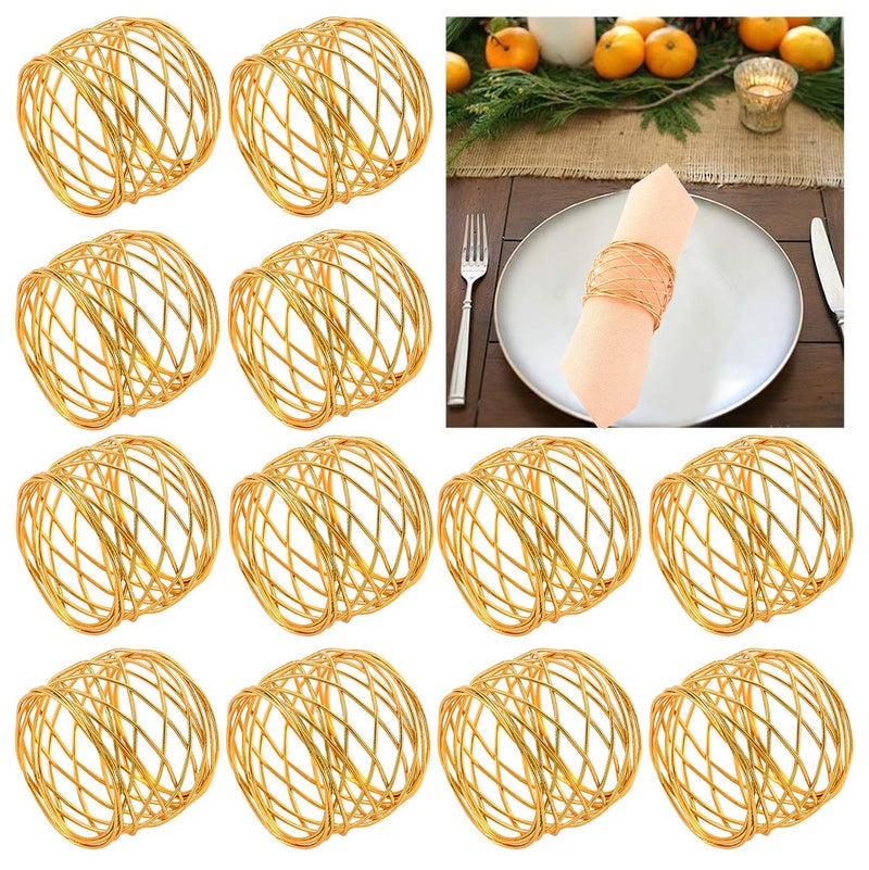 CEALXHENY Napkin Rings Set of 12  Gold Metal Mesh Napkin Holder for Holiday Thanksgiving Party Wedding Banquet Christmas Circle Serviette Buckle Dinner Table Decoration (Color 4) - Image 1