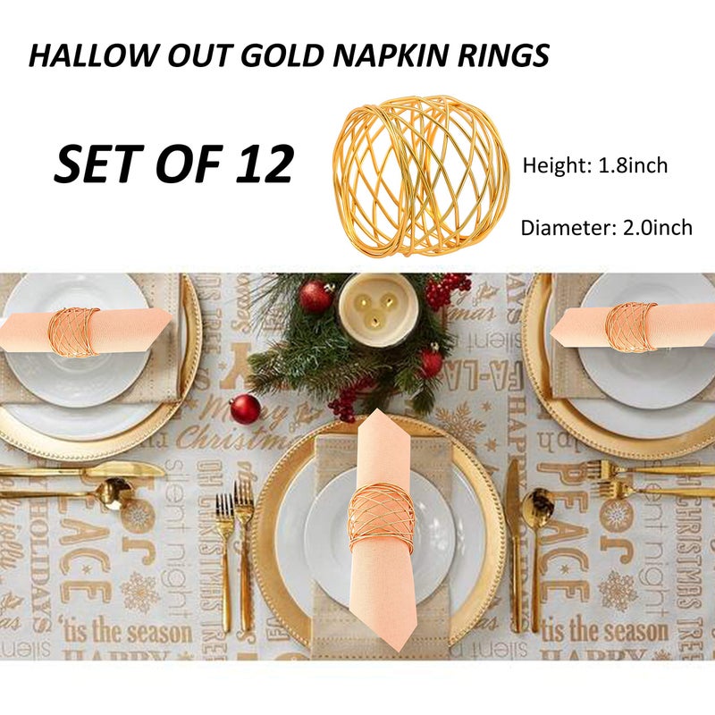 CEALXHENY Napkin Rings Set of 12  Gold Metal Mesh Napkin Holder for Holiday Thanksgiving Party Wedding Banquet Christmas Circle Serviette Buckle Dinner Table Decoration (Color 4) - Image 3