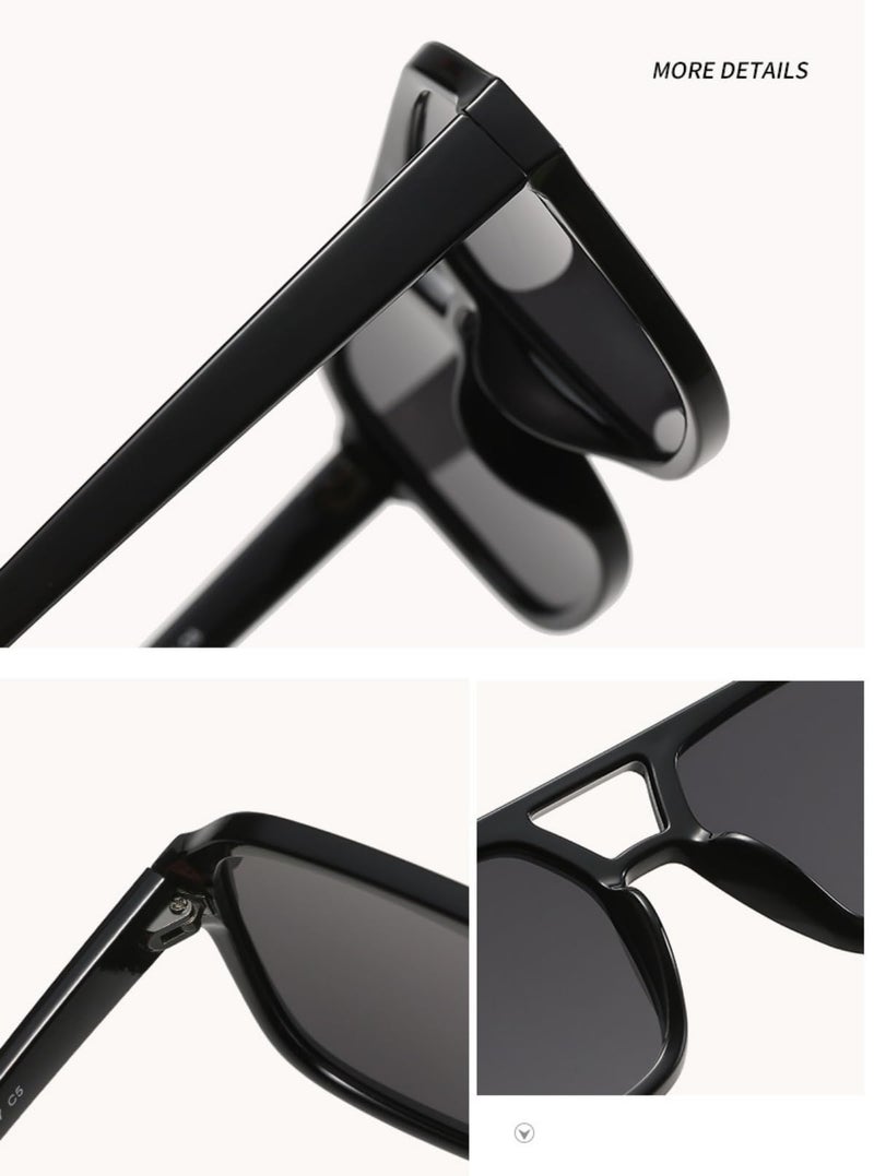 IKUVNA Retro 70s Square Aviator Sunglasses Women Men Vintage Rectangle Sunglasses Flat Frame Trendy Shades (Black) - Image 5