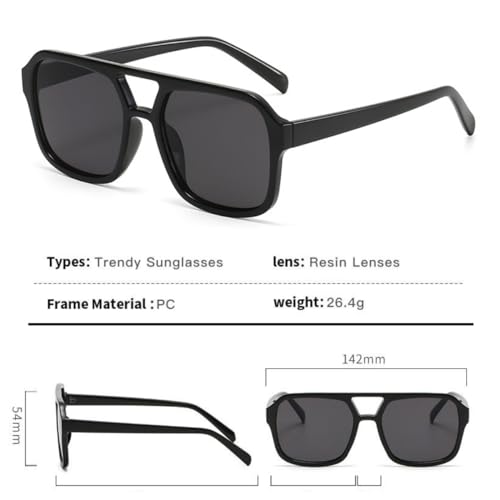 IKUVNA Retro 70s Square Aviator Sunglasses Women Men Vintage Rectangle Sunglasses Flat Frame Trendy Shades (Black) - Image 4