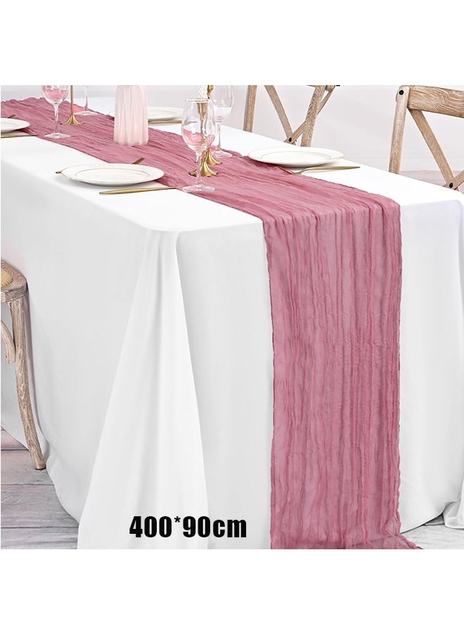 Translucent Dusty Pink Table Runner Chessian Tablecloth for Wedding Reception Bridal Shower Party Decoration Table Centerpiece 400*90CM - Image 1