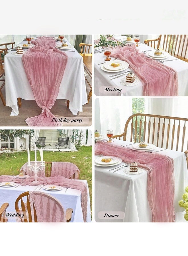 Translucent Dusty Pink Table Runner Chessian Tablecloth for Wedding Reception Bridal Shower Party Decoration Table Centerpiece 400*90CM - Image 3