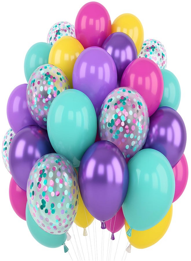 كاتشون بالونات كاتشون متعددة الألوان من اللاتكس مع قصاصات ورقية - 60 قطعة | بالونات حفلات قصاصات ورقية | بالونات بألوان وردي فاقع، بنفسجي معدني، أصفر، وأزرق مخضر لتزيين حفلات أعياد الميلاد ذات الطابع السحري، وحفلات استقبال المولود الجديد - Image 2