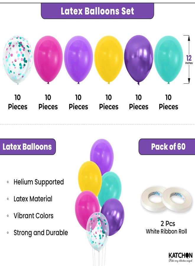 كاتشون بالونات كاتشون متعددة الألوان من اللاتكس مع قصاصات ورقية - 60 قطعة | بالونات حفلات قصاصات ورقية | بالونات بألوان وردي فاقع، بنفسجي معدني، أصفر، وأزرق مخضر لتزيين حفلات أعياد الميلاد ذات الطابع السحري، وحفلات استقبال المولود الجديد - Image 3