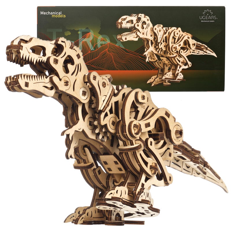 UGEARS Wooden 3D Puzzles for Adults - Tyrannosaurus Rex Dinosaur Model Kit Craft Kits for Adults Women and Men - 3D Wooden Dinosaur Automaton Models for Adults to Build Wood Puzzles Adult - 249 Pcs - Image 1