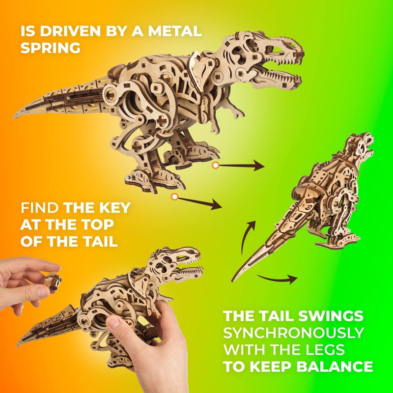 UGEARS Wooden 3D Puzzles for Adults - Tyrannosaurus Rex Dinosaur Model Kit Craft Kits for Adults Women and Men - 3D Wooden Dinosaur Automaton Models for Adults to Build Wood Puzzles Adult - 249 Pcs - Image 3