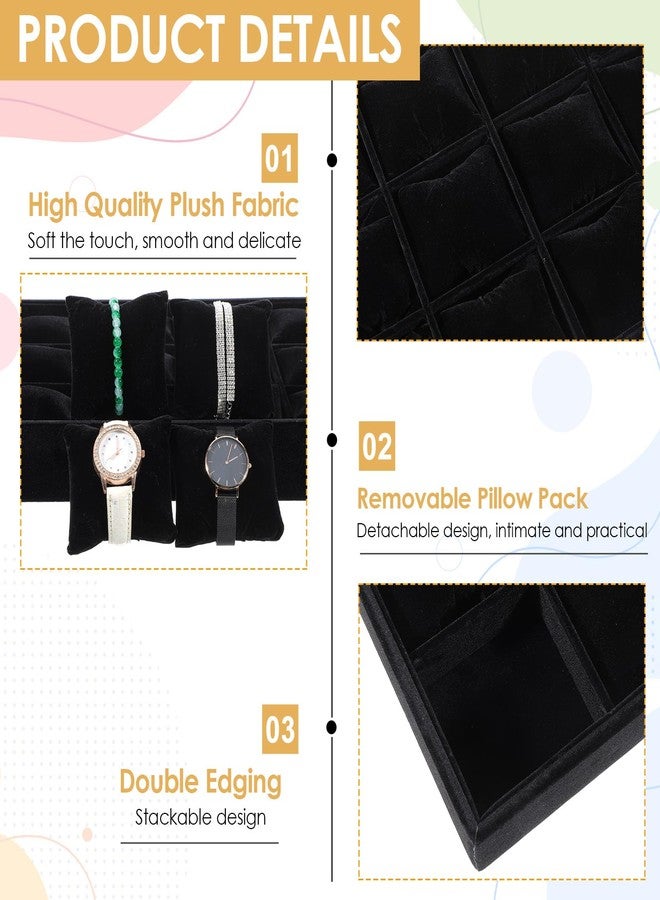 Tobeelec 2 Pcs Velvet Watch Tray Jewelry Organizer, 12 Grid Stackable Velvet Watch Tray, Watch Display Velvet Tray Watch Bracelet Bangle Display Holder Adjustable Pillow - Image 5
