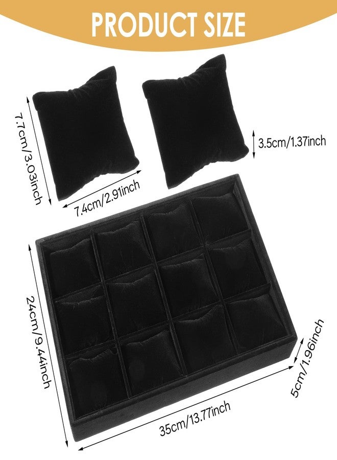 Tobeelec 2 Pcs Velvet Watch Tray Jewelry Organizer, 12 Grid Stackable Velvet Watch Tray, Watch Display Velvet Tray Watch Bracelet Bangle Display Holder Adjustable Pillow - Image 4