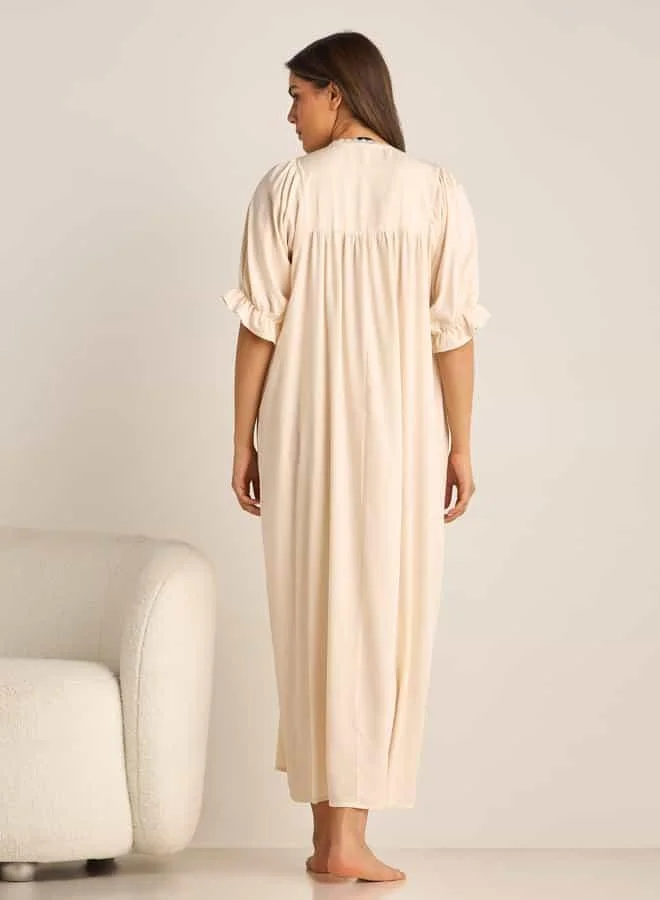 Splash FAV Lace Detail Maternity Night Gown with Puff Sleeves