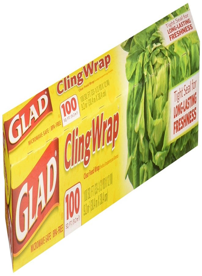 Glad Cling Wrap, Clear Food Wrap, BPA -Free, Microwave Ready, 100 Sq Ft/Roll, 33.3 Yard x 12 Inch Box (Pack of 2) - Image 1