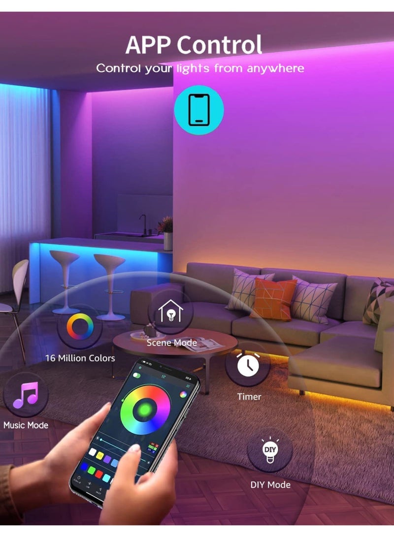 Bluejw 7.5M Bluetooth RGB LED Strip Lights - Music Sync LED Light Strip Controlled by Smart Phone APP - 450LEDs RGB LED Light Strips Full Kit with Remote Controller for Party, Living Room - Image 5