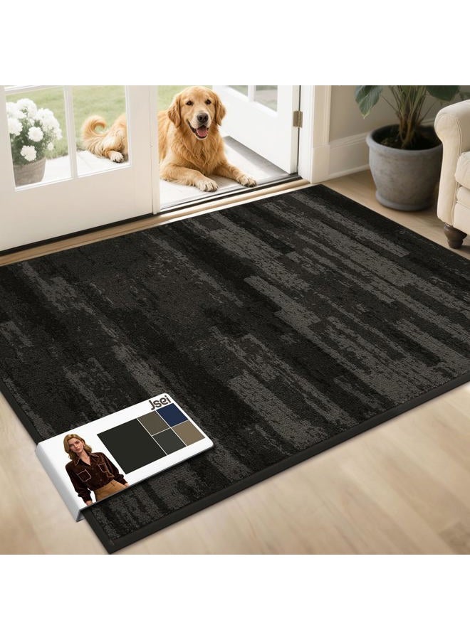 JSEI Dirt Trapper Door Mat 32"x48", Non-Slip Doormats Washable Entryway Mat, Welcome Floor Mat Absorbent Low Profile Dog Door Mats for Front Back Door, Wet Shoes & Paws, Dark Gray - Image 1