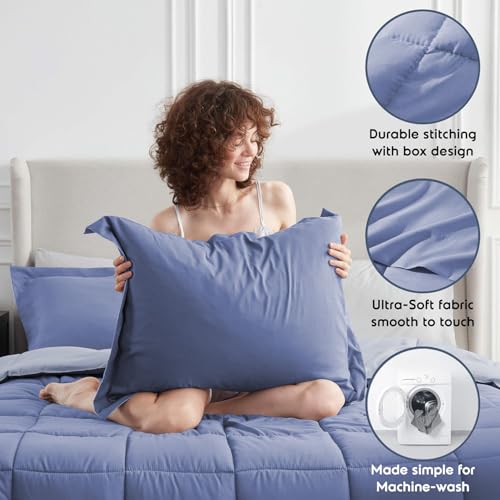 FURBO Microfiber Reversible 200 GSM AC Comforter Set Double Bed with 2 Pillow Covers, Quilt for Double Bed King Size for All Season Comfort (90x100 Inches, Blueberry & Lavender) - Image 2