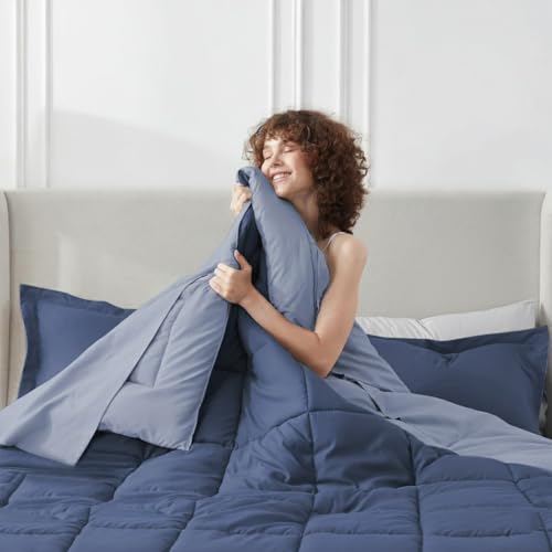 FURBO Microfiber Reversible 200 GSM AC Comforter Set Double Bed with 2 Pillow Covers, Quilt for Double Bed King Size for All Season Comfort (90x100 Inches, Blueberry & Lavender) - Image 1