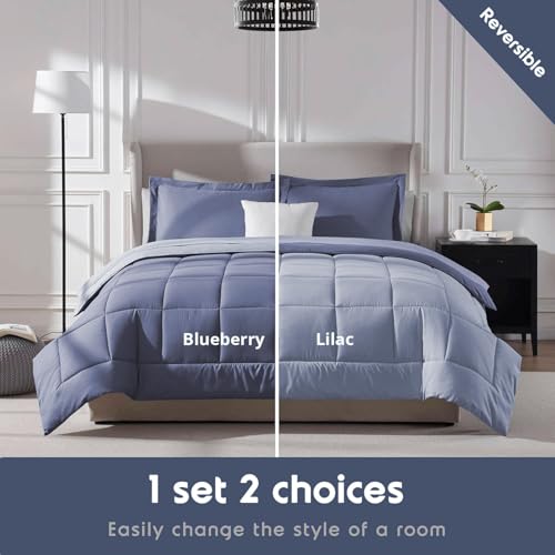 FURBO Microfiber Reversible 200 GSM AC Comforter Set Double Bed with 2 Pillow Covers, Quilt for Double Bed King Size for All Season Comfort (90x100 Inches, Blueberry & Lavender) - Image 3