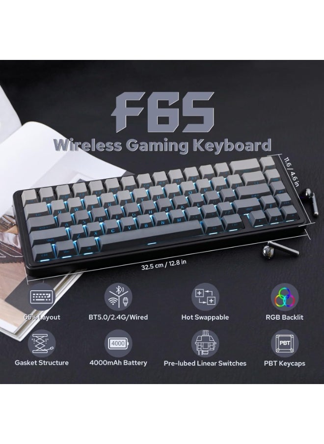 AULA - F65 65% Wireless Mechanical Keyboard, Hot Swappable Greywood V3 Switch Gasket Custom Gaming Keyboard with Five-Layer Padding, RGB Backlit, Bluetooth/2.4GHz/USB-C - Image 1
