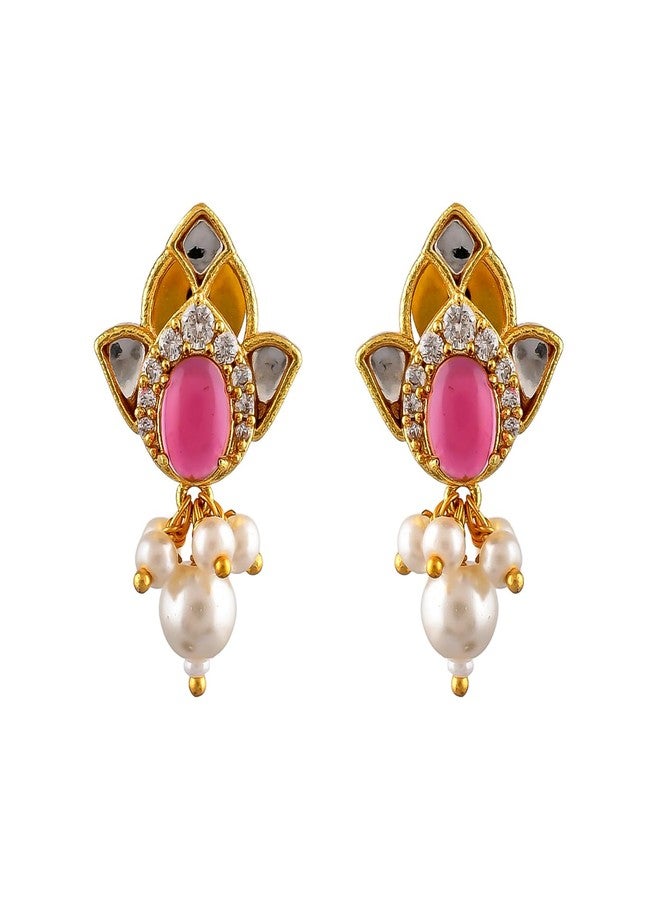 Voylla Heer Shabnam Ear Studs, Gift for Her, Carved Stone, Party, Wedding, Studs Earrings for Women - Image 4