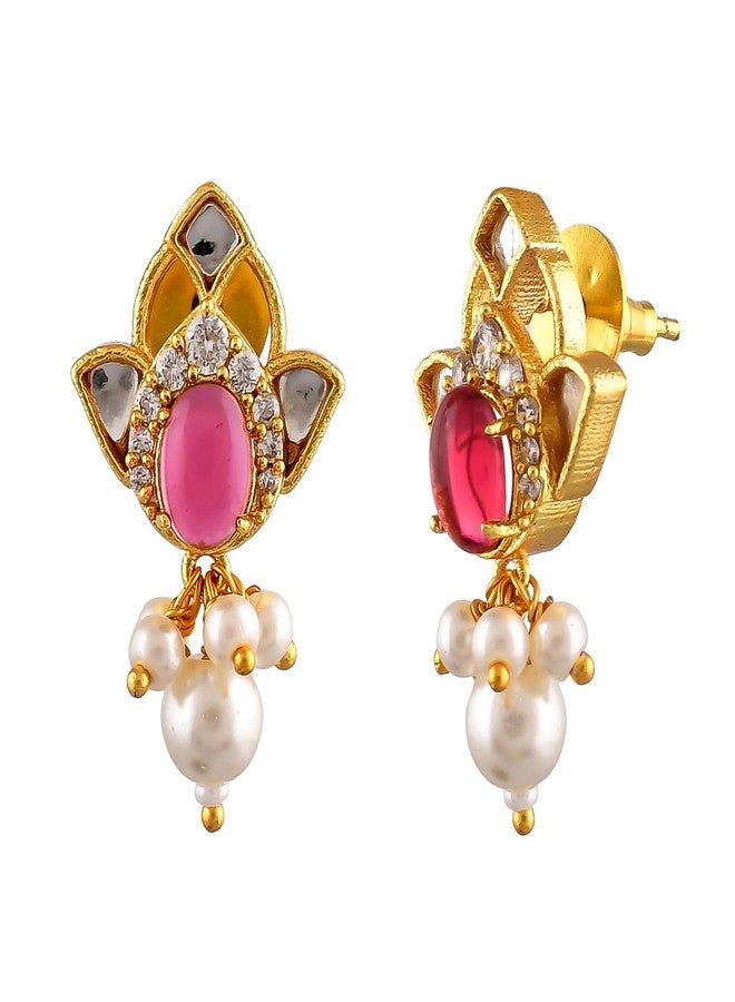 Voylla Heer Shabnam Ear Studs, Gift for Her, Carved Stone, Party, Wedding, Studs Earrings for Women - Image 1