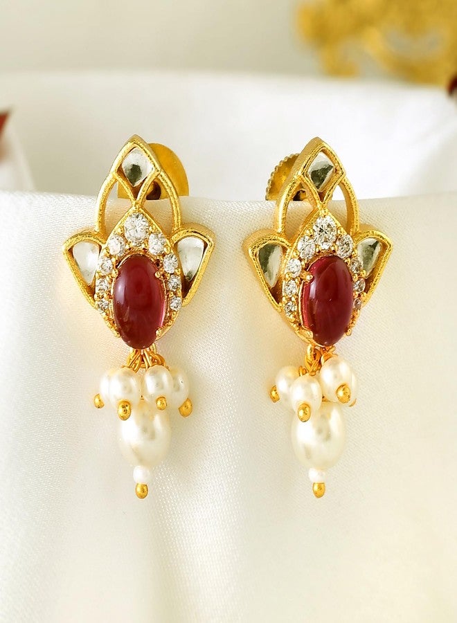 Voylla Heer Shabnam Ear Studs, Gift for Her, Carved Stone, Party, Wedding, Studs Earrings for Women - Image 2