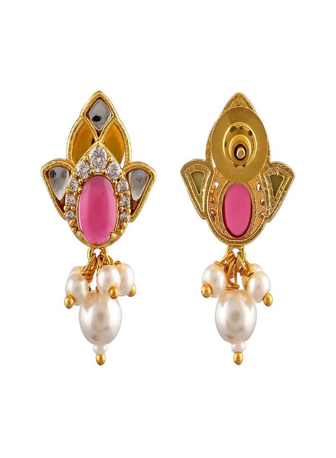 Voylla Heer Shabnam Ear Studs, Gift for Her, Carved Stone, Party, Wedding, Studs Earrings for Women - Image 5