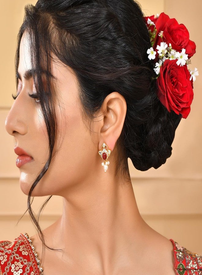 Voylla Heer Shabnam Ear Studs, Gift for Her, Carved Stone, Party, Wedding, Studs Earrings for Women - Image 3