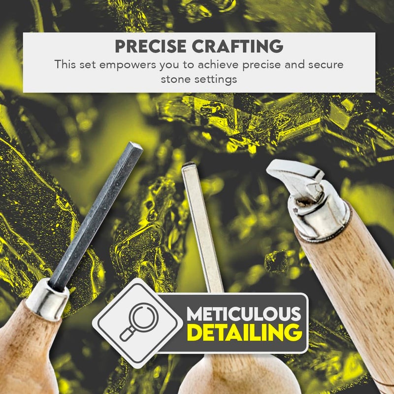 SE Stone Setting Prong and Bezel Set, Set of 3 Jewelry Stone Setting Tools, Jewelry Stone Prong Pusher, Durable Tips, Ergonomic Wooden Handles - Image 4