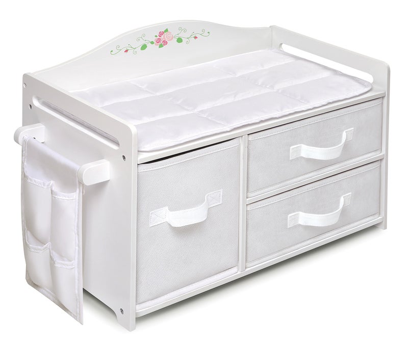 Badger Basket White Rose Doll Care Station for 18 to 20Inch Dolls  Elegant Playset with Storage and Accessories  Perfect for Imaginative Play