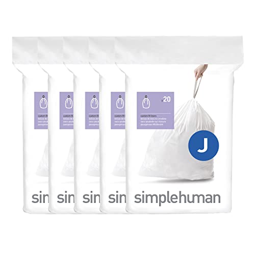 simplehuman Code J 100 Count, Dispenser Pack Custom Fit Liners, Drawstring Trash Bags, 30-45 Liter / 8-12 Gallon, White - Image 1