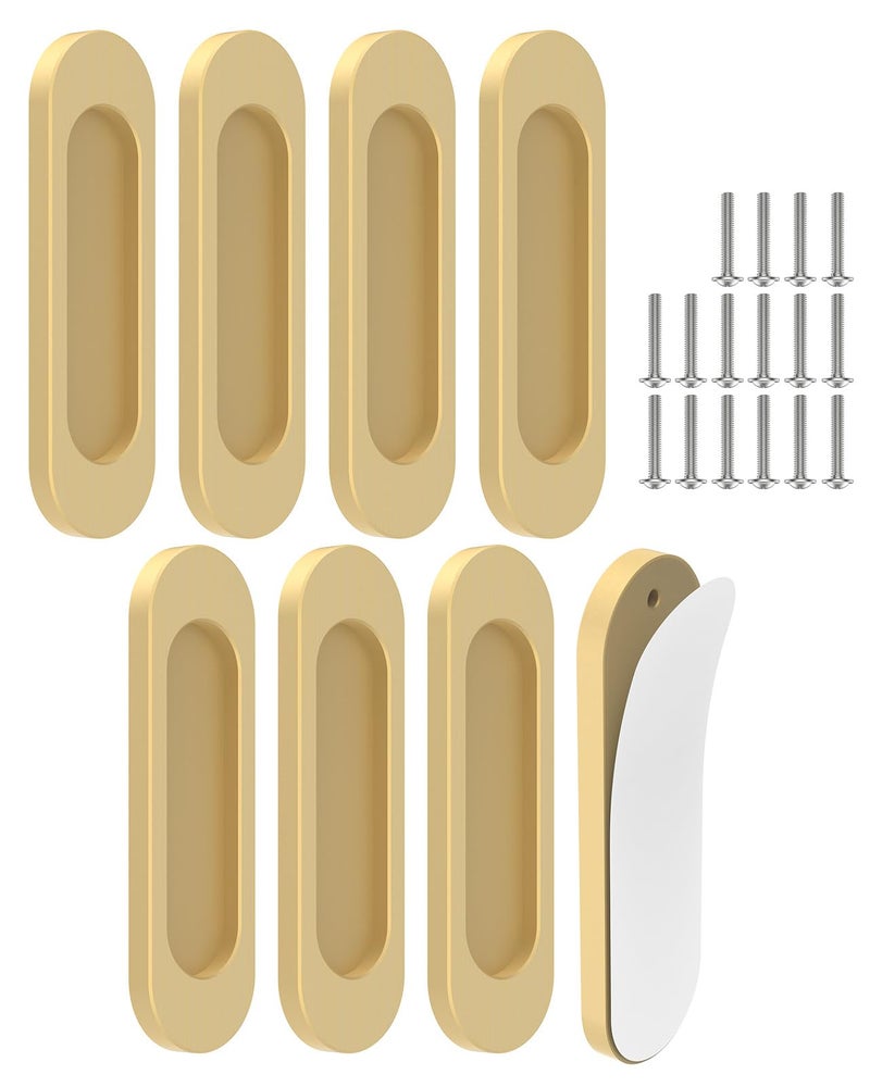 MeBantoo 8 Pack SelfStick Door Handles 4 Inch Aluminum Alloy Self Adhesive Flat Finger Pulls No Drill Cabinet Knobs for Drawer Sliding GlassBarnClosetBalcony Doors 8 Champagne - Image 2